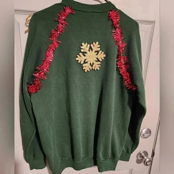 1 of a kind Custom Handmade Ugly Christmas Sweater Tinsel Bells Bows Women's XL - Picture 2 of 10